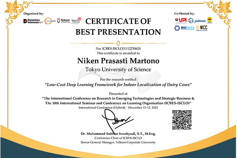MARTONO Niken Prasasti  助教らがICRES-ISCLO 2025においてBest Presentation Awardを受賞