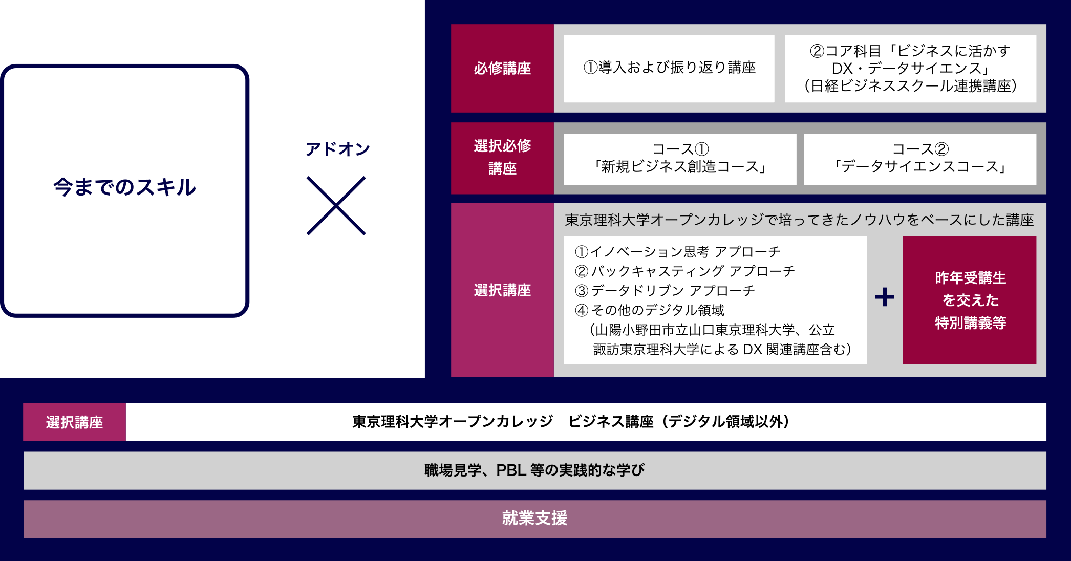 2023年度 DX時代を先導するハイブリッド人材のための“リスキル×アドオン”プログラム イメージ図