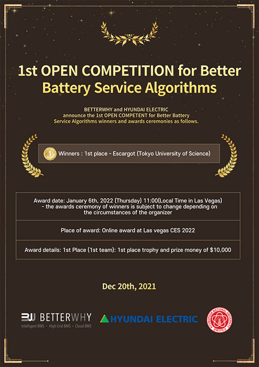 本学研究室のチームが本学研究室のチームが1st Open Competition for Better Battery Service Algorithmsで1st Placeを受賞