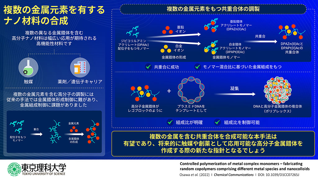 複数の金属元素を有するナノ材料の新規合成法の開発に成功~金属錯体モノマーの共重合化により、高分子金属錯体の構造予測や制御が可能に~
