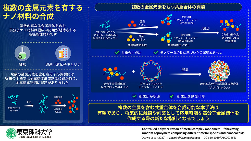 複数の金属元素を有するナノ材料の新規合成法の開発に成功～金属錯体モノマーの共重合化により、高分子金属錯体の構造予測や制御が可能に～