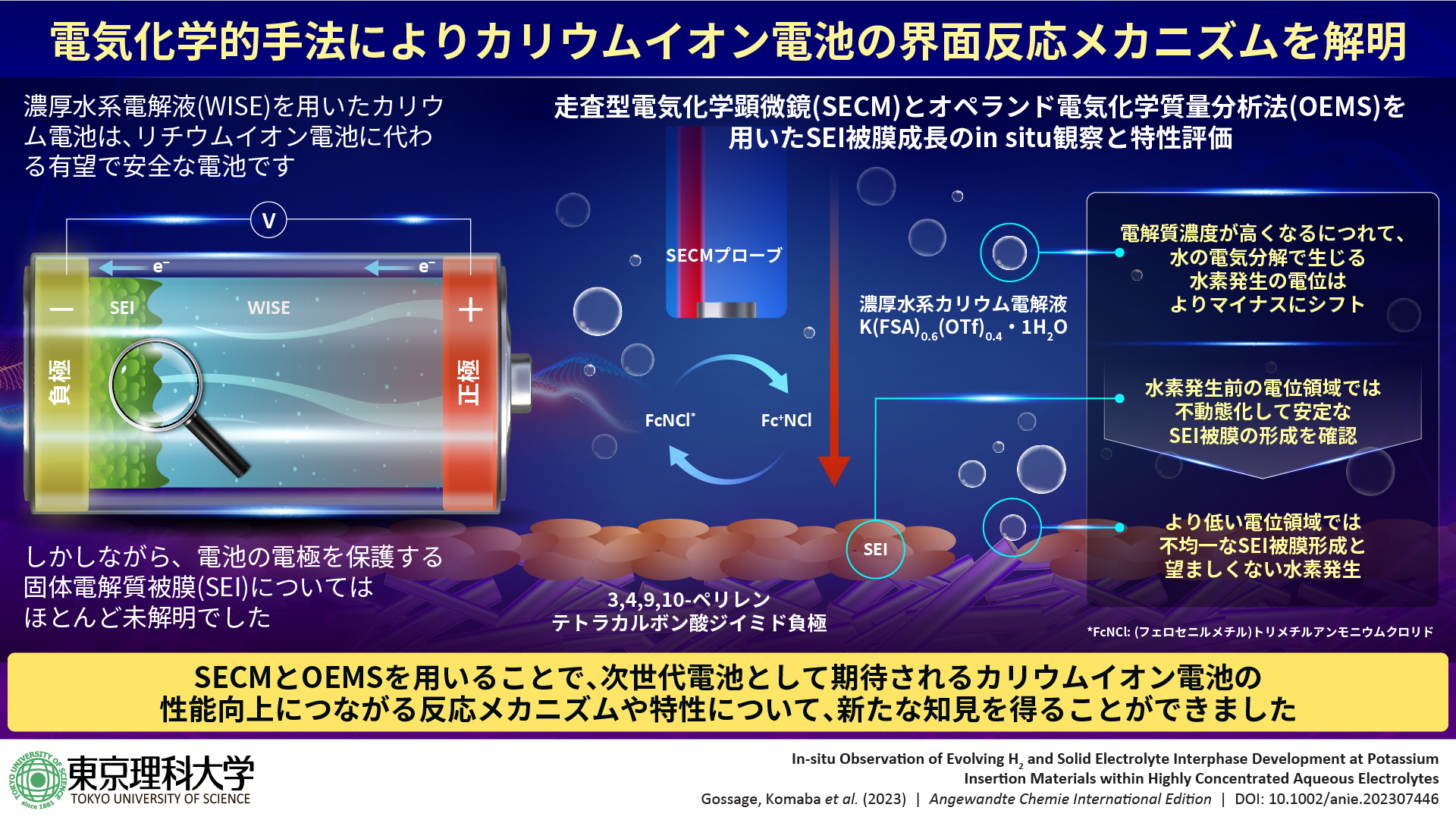 走査型電気化学顕微鏡を用いてカリウムイオン電池の界面反応メカニズムを解明
～高性能な水系カリウムイオン電池の実現に一歩前進～