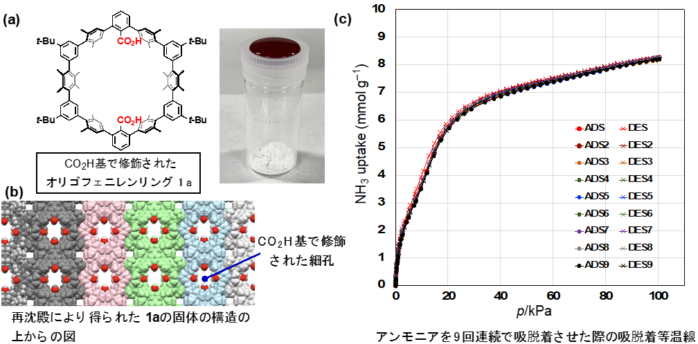 アンモニアを安定に吸脱着できる単分子結晶吸着材を開発－水素キャリアであるアンモニアの貯蔵材料の新候補－