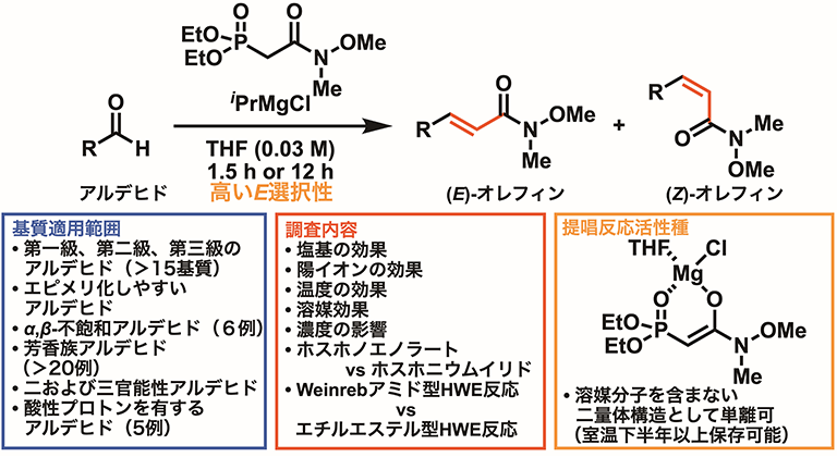 有機合成において重要なトランスアルケンを効率的に与えるHorner–Wadsworth–Emmons反応を開発～薬理活性を持つ化合物の大量生産に一歩前進～
