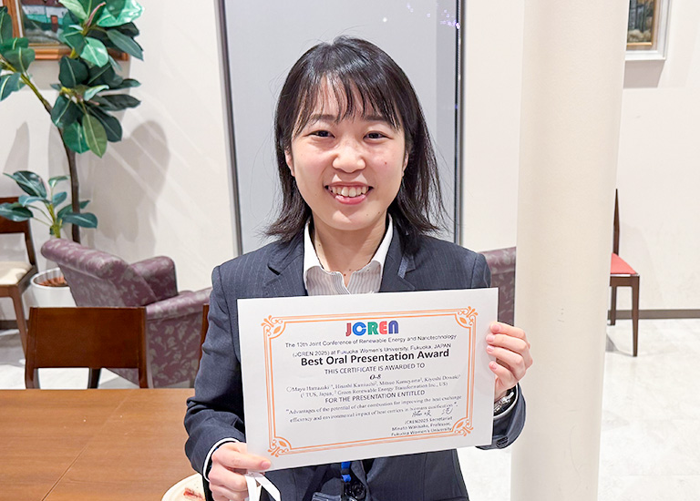 The 13th Joint Conference of Renewable Energy and Nanotechnologyにおいて本学大学院生がBest Oral Presentation Awardを受賞